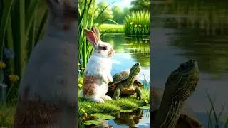 Rabit and Turtle standing together near a pond in the forest 🐢, beautiful story #shorts #ai #animals