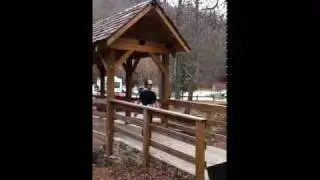 Tyler at Finish line of Duncan Ridge Tail run