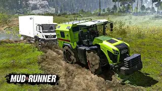CLAAS XERION 5000 Pulls a Stuck MAN TGS 33 480 BB WW out of Mud! Mudrunner Gameplay