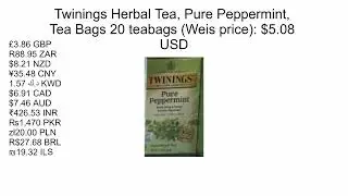 Twinings Herbal Tea, Pure Peppermint 20 teabags from Weis in 13 currencies ($5.08 USD)