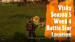 Fortnite Season 5 week 4 battle star between a gas station, soccer pitch, and stunt mountain