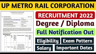 UP Metro Junior Engineer Recruitment 2022 |Assistant Manager|B.Tech/Diploma| UPMRC Recruitment 2022