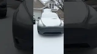 Tesla Model Y light show in the snow.