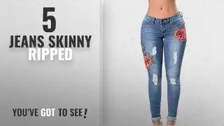Top 10 Jeans Skinny Ripped [2018]: FIYOTE Womens High Waist Rose Embroidered Ripped Denim Skinny