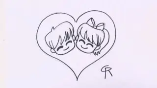 How to Draw Chibi Characters - Cute Chibi Couple in Love Heart | CC