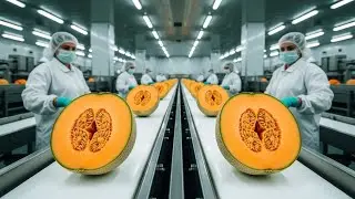 😲 Inside the Cantaloupe Factory: From Fresh Melon to Perfect Cuts & Juice! 🍈