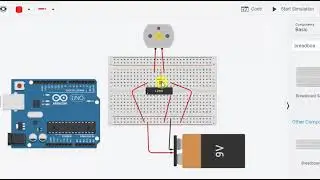 L293D, DC motor and Arduino - Tinkercad simulation
