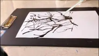 Creative art: how to make splash art effect and draw a tree with a straw
