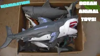 Огромная коробка, полная игрушечных морских обитателей! Мегалодон, большая белая акула, бычья аку...