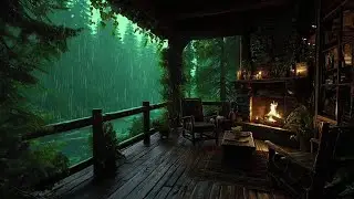Find Calmness  with Rain & Fire Place In Cozy Wooden Cabin 🛖  Immerse Yourself in the Relaxing Rain