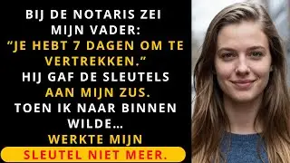 Bij de notaris zei mijn vader: “Je hebt 7 dagen om te vertrekken” — en gaf hij de sleutels aan mijn…