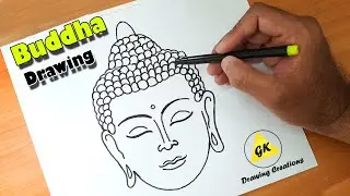 How to draw a Buddha line drawing Easy || Simple Gouthama Buddha drawing step by step || Gk drawing