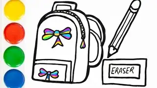 School Bag Drawing|Easy Backpack Colouring For Kids|Pencil And Eraser Drawing|#youtubevideos #art