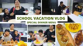 School Vacation Special Dinner Making Vlog  - Vegetable Burger, Whole Wheat Buns, French Fries