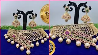 cz matte finish bridal choker sets with price / 1gram gold jewellery / whatsapp 9502099458
