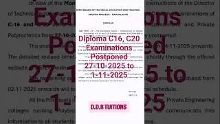 Diploma C16, C20 Examinations Postponed 27-10-2025 to1-11-2025 #apsbtet #diploma #polytech