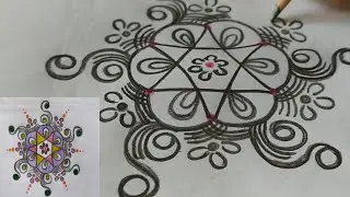 3×2 Dots rangoli design with colours🌺 simple kolam drawing for beginners🌺 dots rangoli 🌺easy muggulu
