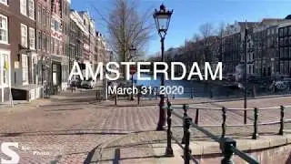 Empty streets and canals in Amsterdam