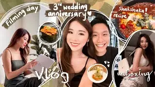[VLOG] FILMING DAY ON SET + EARLY ANNIVERSARY DINNER + EASY SHAKSHUKA RECIPE! | MONGABONG