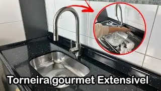￼TORNEIRA de COZINHA BANCADA GOURMET Extensível Misturador Inox Cor Prateado Escovado/MARCA FAUCET 