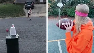 INSANE FOOTBALL TRICKSHOTS (Throwing Football Into Basketball Hoop)