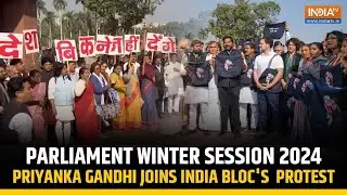 Parliament Winter Session: Priyanka Gandhi joins INDIA Bloc's protest Protest Over Adani Issue