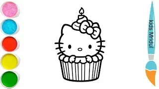 Hello kitty Cup Cake Drawing Painting and coloring for kids and toddlers || Draw and Paint Cup Cake