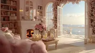 🌸Cozy Spring Piano Lounge | Pink Room Flowers & Fireplace 🔥 3 Hours | Stress Relief Calm Relax Study