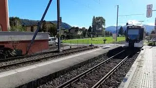 Triebzug der FLP/Ausfahrt Station Agno TI Richtung Ponte Tressa TI/Beim Depot/Werkstatt
