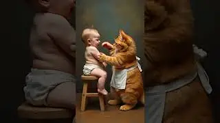 Cat saves a baby #ai #cats #orangecat  #catshorts #cute #aivideo #baby #motorcycle #cats