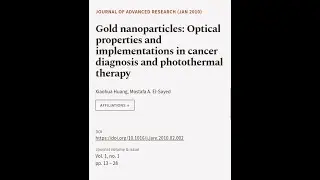 Gold nanoparticles: Optical properties and implementations in cancer diagnosis and ph... | RTCL.TV