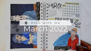 Plan with me March 2022 Bullet journal spreads|| Bojack Horseman theme bujo spreads