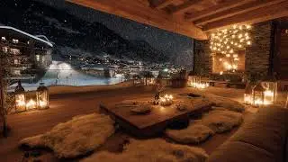 Snowy Night Silence: Cozy Mountain View with Soft Piano (No Rain/Fire)