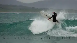 Will Crowe (tri fin) - Fraser Bartlett (log) longboarding the Coffs Coast.