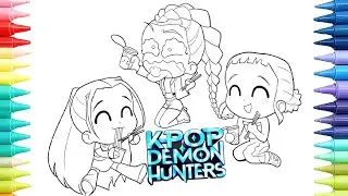 🌈 KPOP Demon Hunters Coloring Challenge &ndash; Милый рамен и время для бабл-ти! Расслабляющее видео дл...