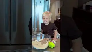 Cute kid cooking muffins. Baby cooking!