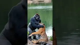 Gorilla vs Tiger Fighting 😠 #tiger #gorilla #wildlife #wildanimals #naturelovers #nature #funny