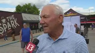 Chatting with Dale Jarrett during the NASCAR Hauler Parade in Speedway