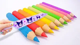 Satisfying ASMR Video | DIY How To Make Rainbow Pencils From Kinetic Sand Cutting | Show ASMR