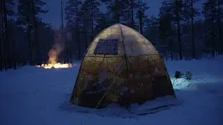 Solo Snowmobile Camping in Heavy Snow | Hot Tent, Fire Cooking & Cold Morning Start