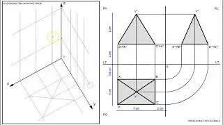 Assonometria monometrica di una piramide a base rettangolare