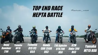 Yamaha R15 V3 vs MT15 vs Duke 200 vs CBR 250R vs Dominar 250 vs Apache RTR 200 || Hepta battle 🔥