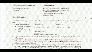 SCOTTISH CHURCH COLLEGE PG ADMISSION FORM AVILABLE || SCOTTISH CHURCH COLLEGE MASTER'S ADMISSION