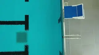 Aerial shot of stainless steel swimming pool and starting blocks