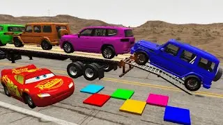 Flatbed Truck McQueen | Transportation with Truck - Pothole vs Car #02 | BeamNG.Drive