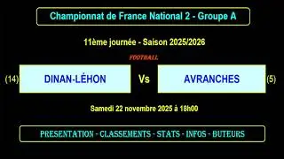 DINAN-L&Eacute;HON - AVRANCHES : 11&egrave;me journ&eacute;e National 2 Groupe A - Football saison 2025/2026