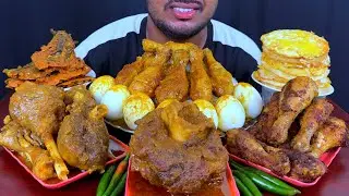 Eating Spicy Buffalo Curry, Chicken Leg Fry & Curry, Mutton Curry, Egg with Rice
