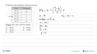 Look at the following frequency distribution table. Data Frequency 30-39 13 40-49 7 50-59 6 60-69...