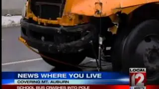 School bus hits pole
