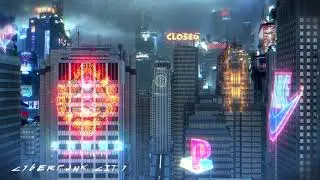 Cyberpunk city VFX scene - Element3D Metropolitan pack, BigFilms Cybercity pack